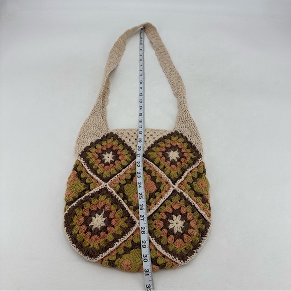 Vintage 70s Boho Hippie Granny Square Crochet Handmade Crossbody Bag Purse - Picture 7 of 8
